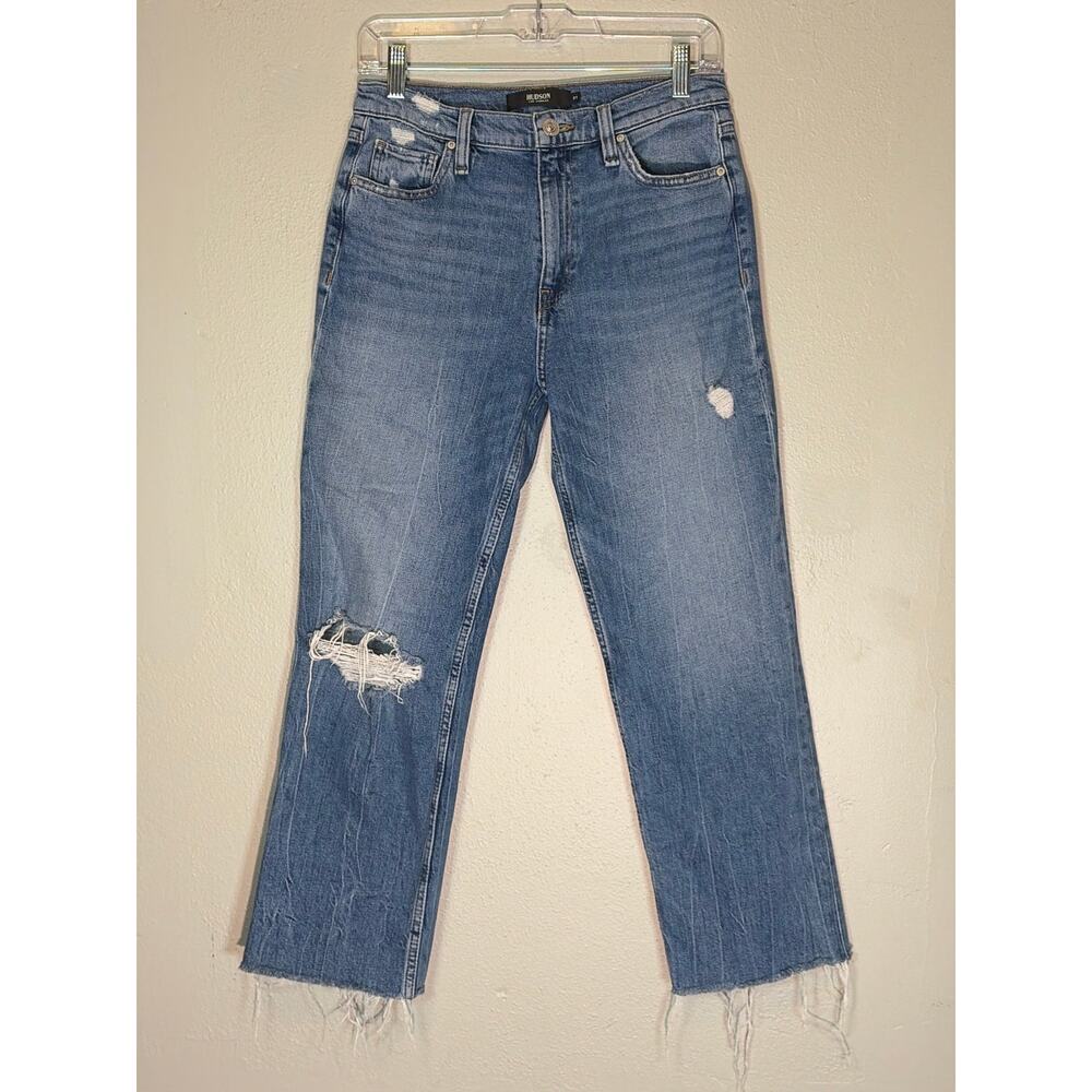 Hudson‎ Remi High Rise Straight Crop Jeans 27 Distressed Raw Hem Vintage Wash